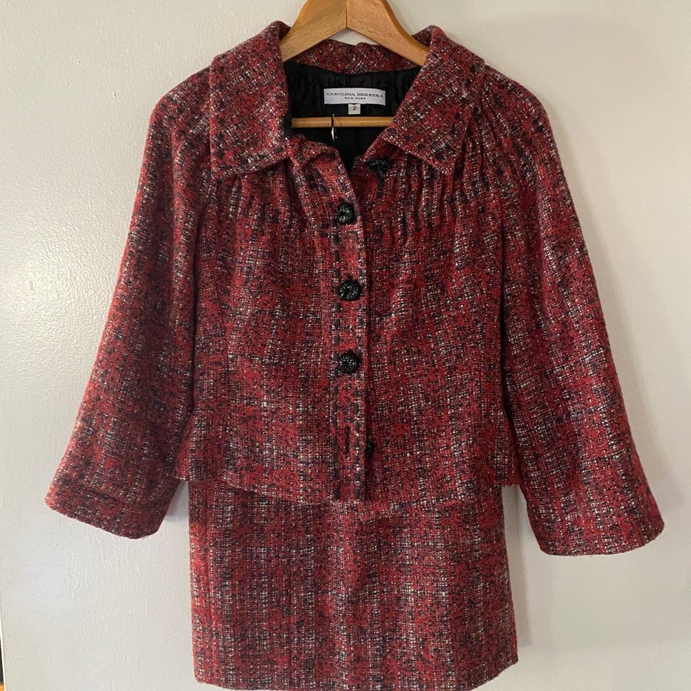 Carolina Herrera Alpaca Skirt Suit Red size 2